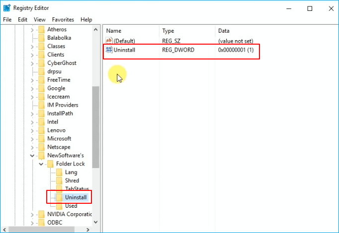 encontrar a chave de desinstalação do Folder Lock