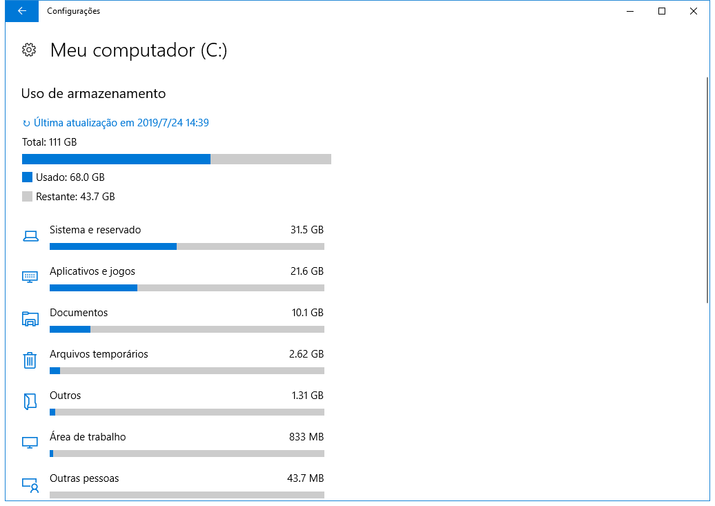 Descubra o que está ocupando espaço no disco rígido.