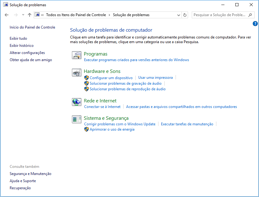 corrigir o erro com solução de problema do Windows Update