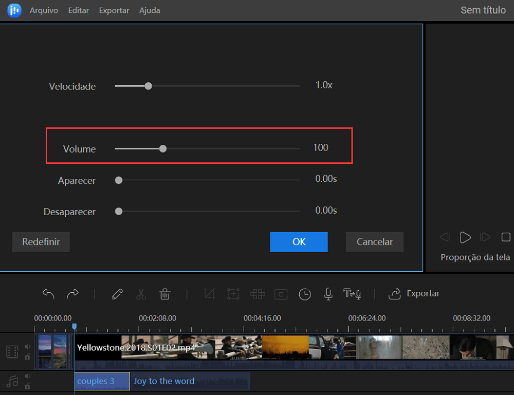 ajustar o volume do áudio