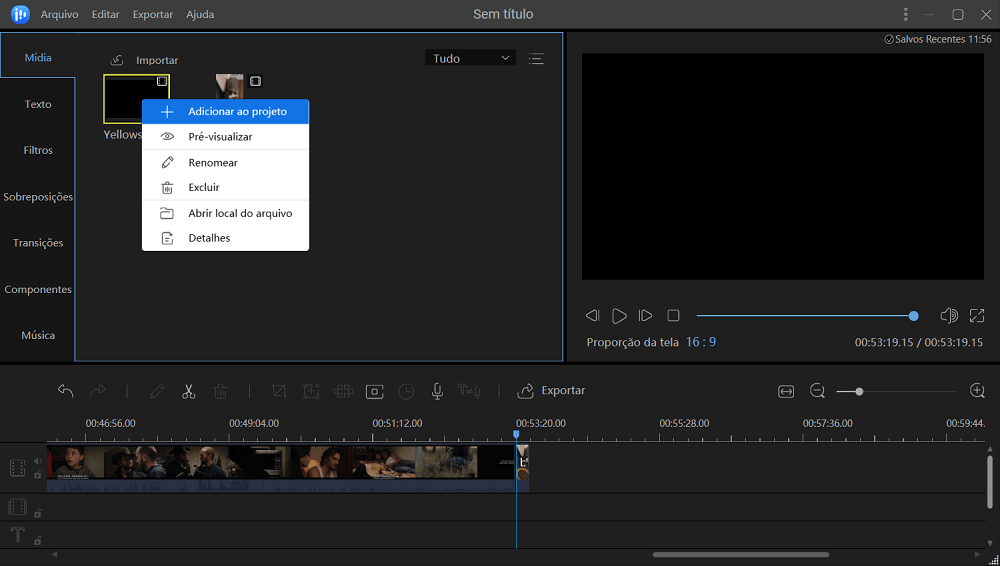 adicionar vídeo à linha do tempo