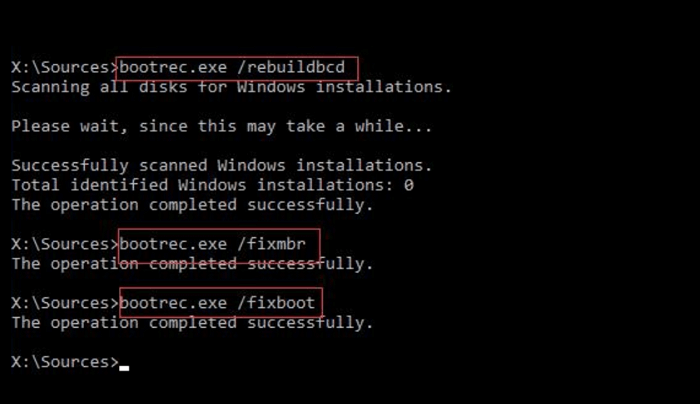 Reconstrua o armazenamento BCD com Bcdedit.exe -1
