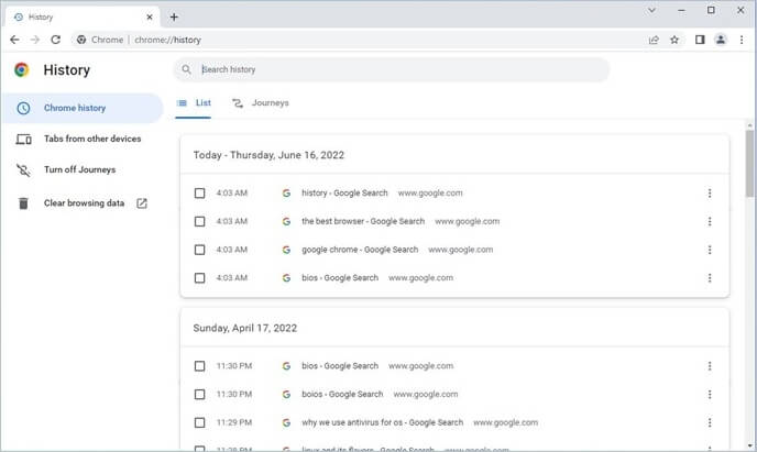 como ver o histórico do Chrome
