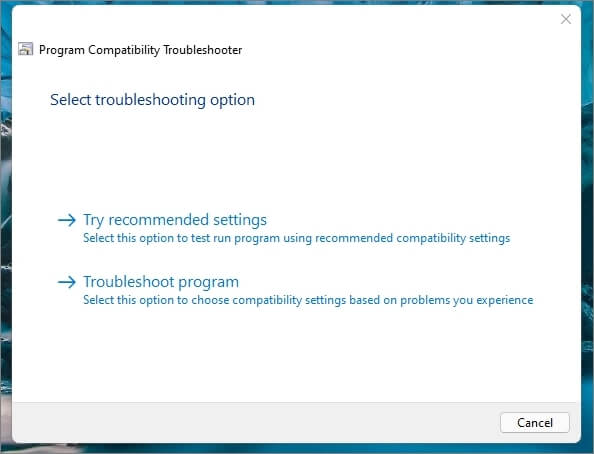 sugestões do solucionador de problemas de compatibilidade
