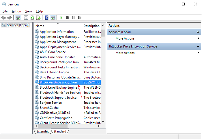 desabilitar bitlocker em serviços passo 1