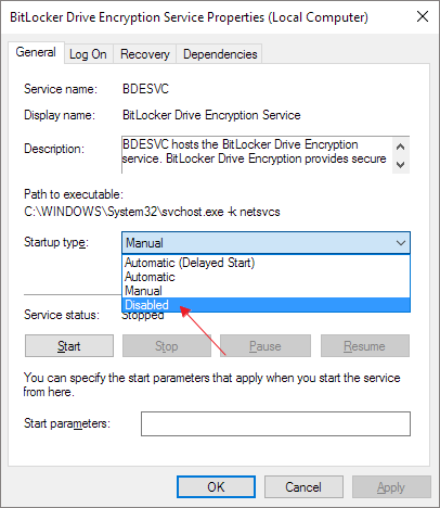 desabilitar bitlocker em serviços passo 2