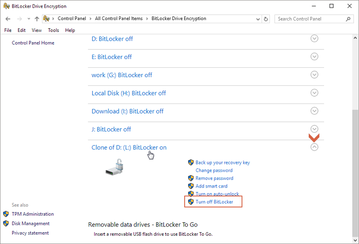 desabilitar bitlocker no painel de controle passo 2