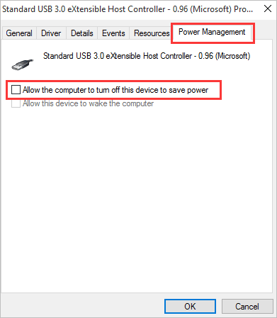 corrigir as portas USB continuar desconectando e reconectando o Windows 10 desativando a economia de energia