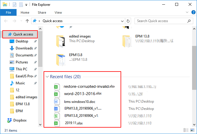Localizar documento recente no Windows 10.