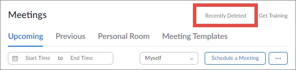 Encontrar reuniões excluídas