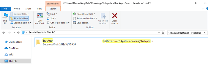 Encontre backup de arquivos perdidos do Notepad ++.