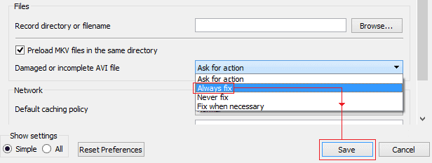 reparar arquivo de vídeo mp4 corrompido usando o VLC passo 4