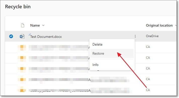 restaurar palavra onedrive