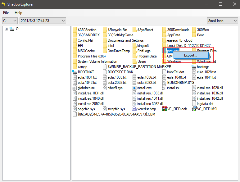 escolha os arquivos para restaurar