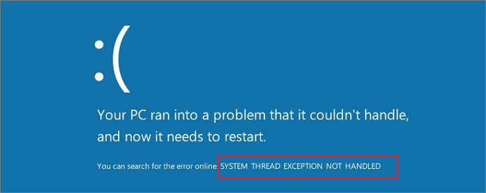 problema de exceção de thread do sistema não tratado