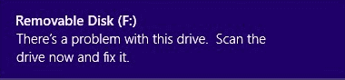 há um problema com esta unidade. digitalize a unidade agora e corrija-a