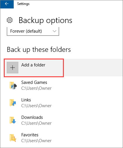 escolha uma pasta para fazer backup