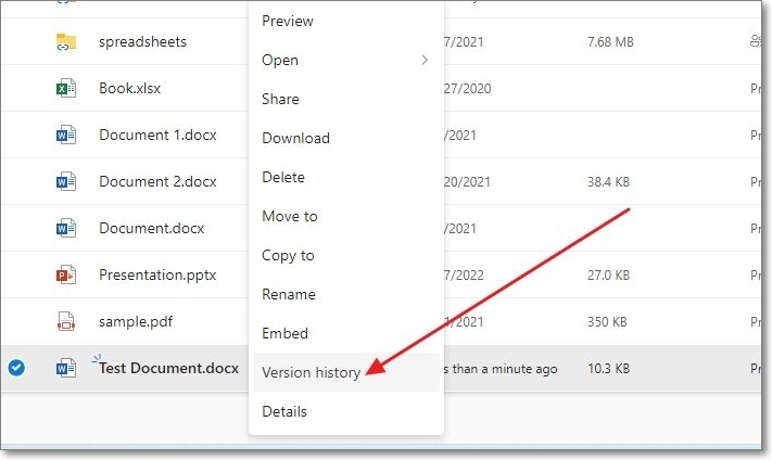 recuperar arquivos do histórico de versões