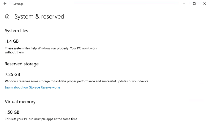 Tamanho do Windows 11 - sistema reservado
