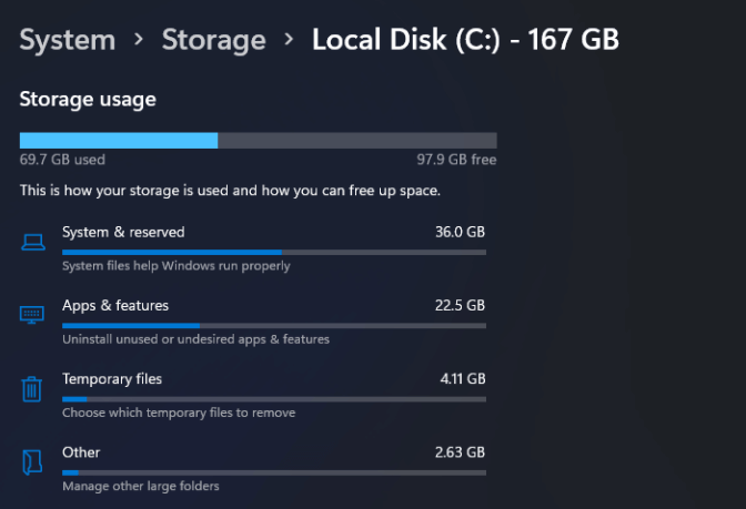 Tamanho da atualização do Windows 11 - visão geral