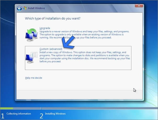 instale o Windows 7 opcionalmente