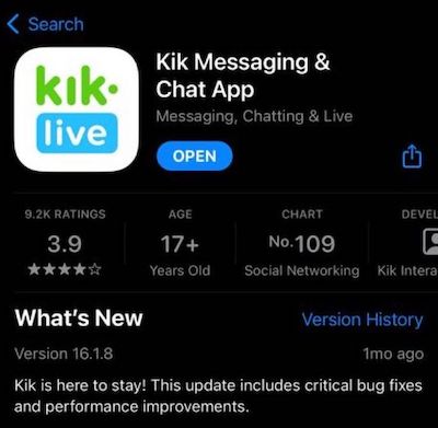 Atualize a versão do Kik