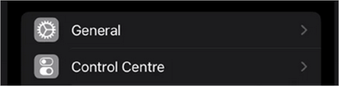 Toque na opção geral no iPhone
