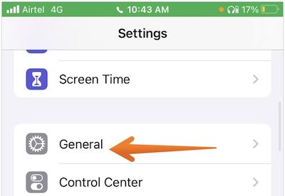 Toque em Geral nas configurações do iPhone