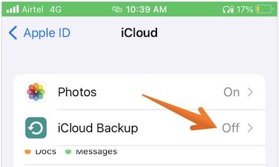 Toque em Backup do iCloud