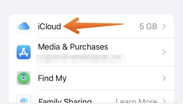 Toque na opção iCloud
