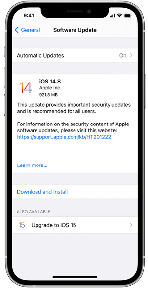 atualize para o iOS mais recente para corrigir o erro