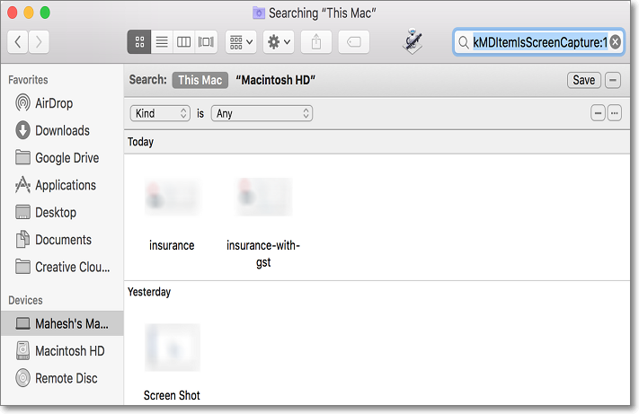 localizador mac para pesquisar itens ou capturas de tela