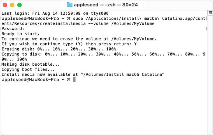 crie um instalador inicializável com o Terminal