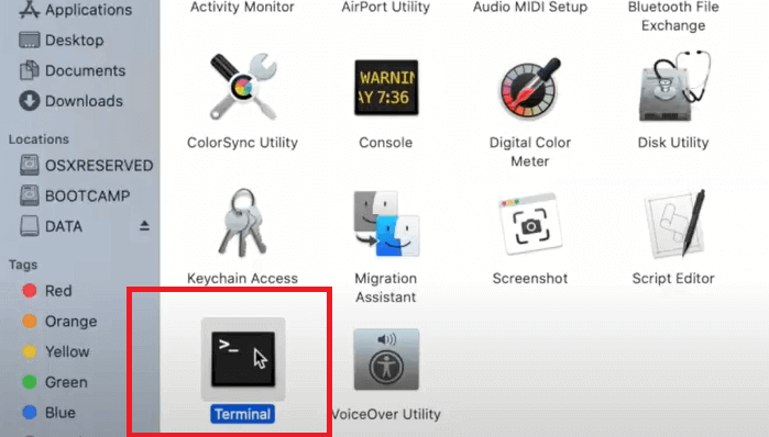Abra o Terminal para montar os arquivos DMG