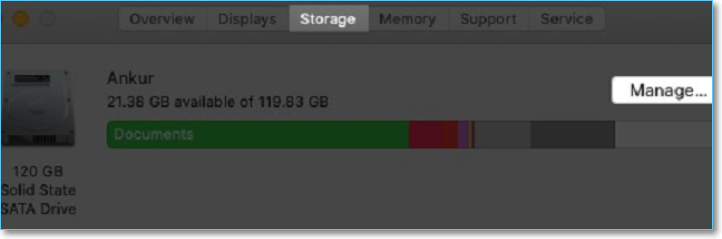 Selecione o armazenamento e clique em Gerenciar