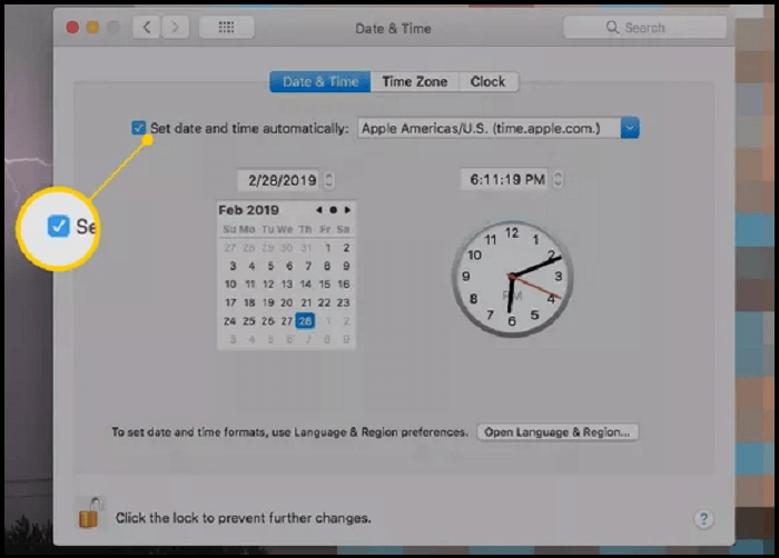 definir data hora mac