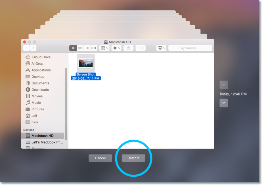 Restaurar da máquina do tempo