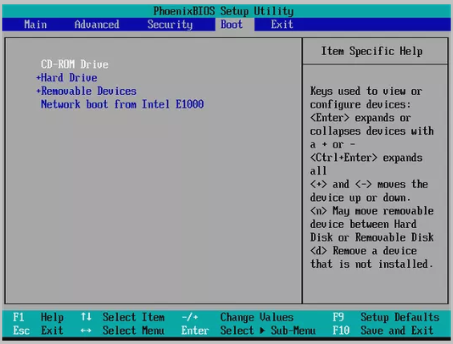 definir bios de ordem de inicialização