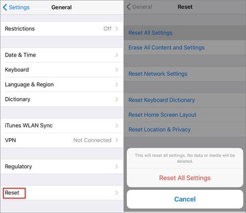 redefinir todas as configurações