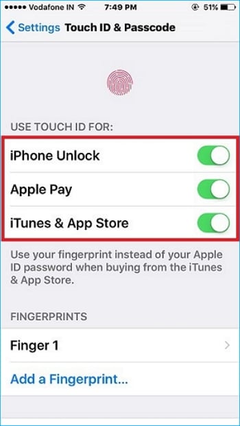 desligue o Touch ID