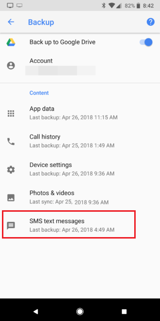 Verifique se você fez um backup no Google Drive