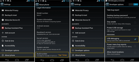 habilite a depuração USB no Android 4.2 ou mais recente.