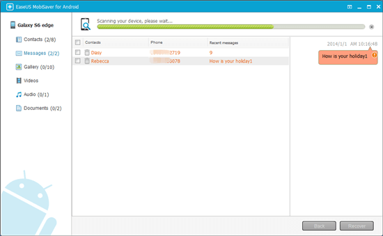 Digitalize o dispositivo Android para recuperar mensagens de texto excluídas
