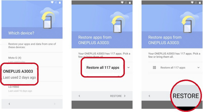 Restaurar o telefone Android da conta do Google
