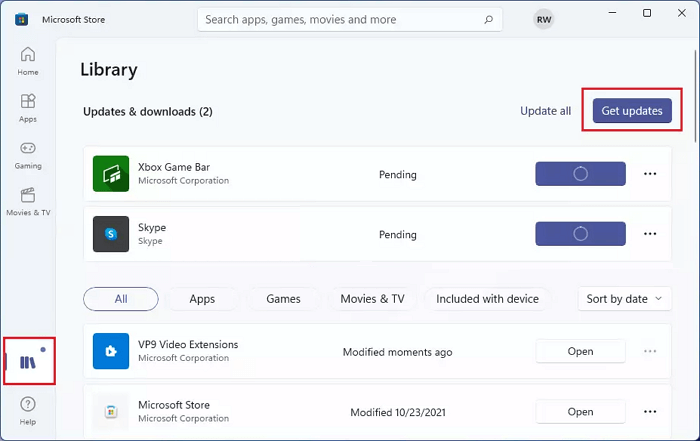 Verifique a atualização da loja da Microsoft