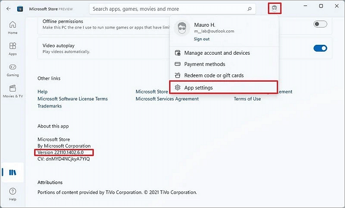 Verifique a versão da Microsoft Store