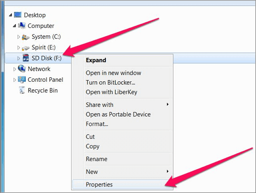 Verifique e repare o cartão SD quanto a erros no Windows