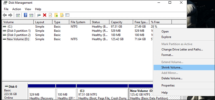 clique na opção encolher volume