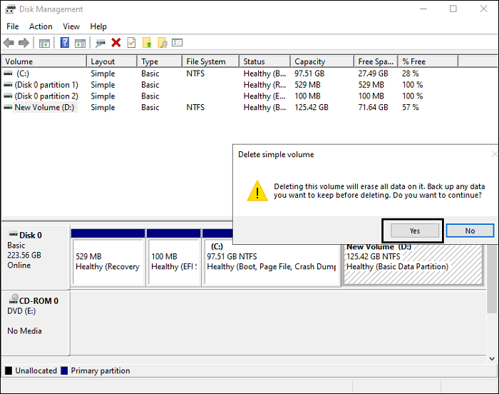 clique na opção sim