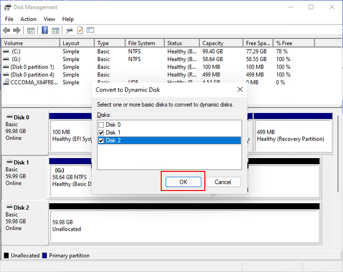 selecione para converter disco